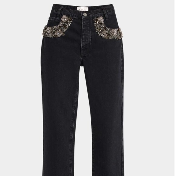Frame Atelier of Denim The Beaded Hang Embellished Bling Black Jeans 27 NWT $598 - Picture 7 of 8